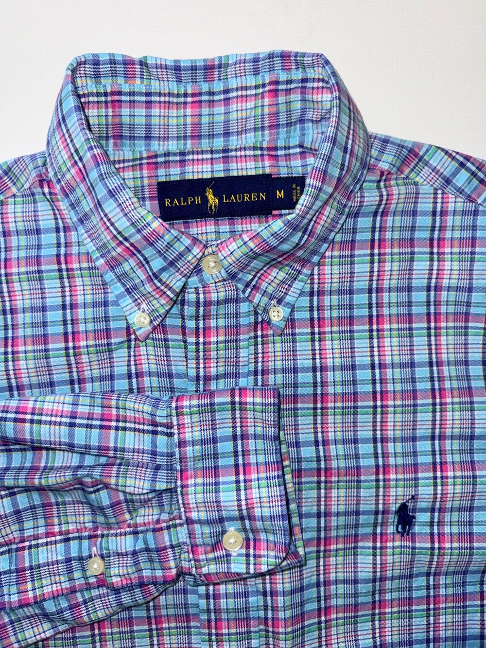 Polo Ralph Lauren Shirt Mens M Multicolor Plaid 100% Cotton Button Down Pony